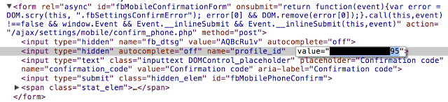 Mobile confirmation form – hidden profile_id input in the HTML